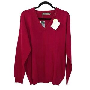 woolOvers Men's V-Neck Wool Sweater Burgundy Cranberry L